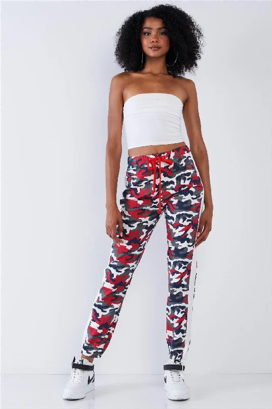 One-Day Only One-Day Only Red Camo Side Striped Elastic Waist Cargo Pants