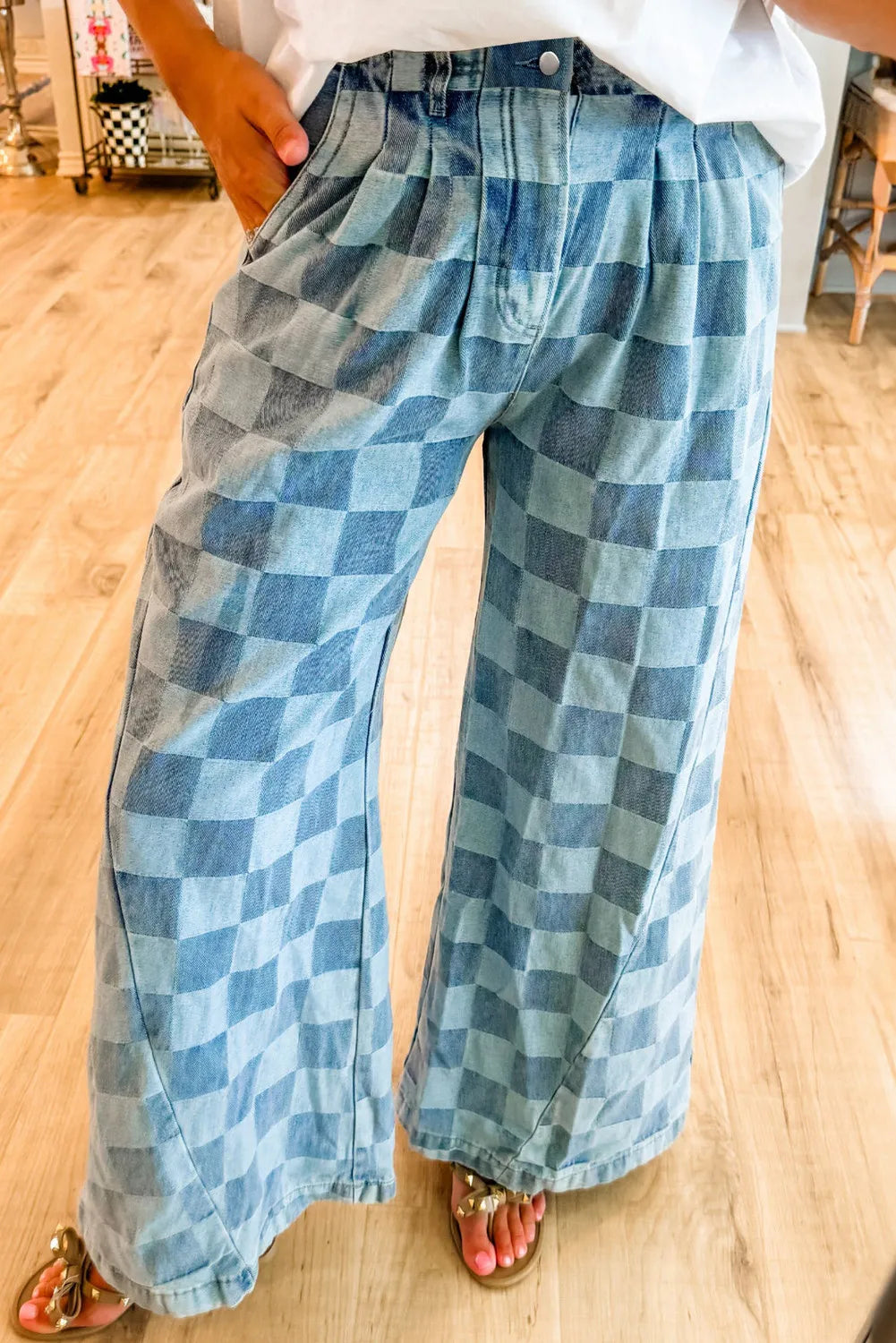 Special Offer Special Offer Checkered Wide Leg Jeans with Pockets