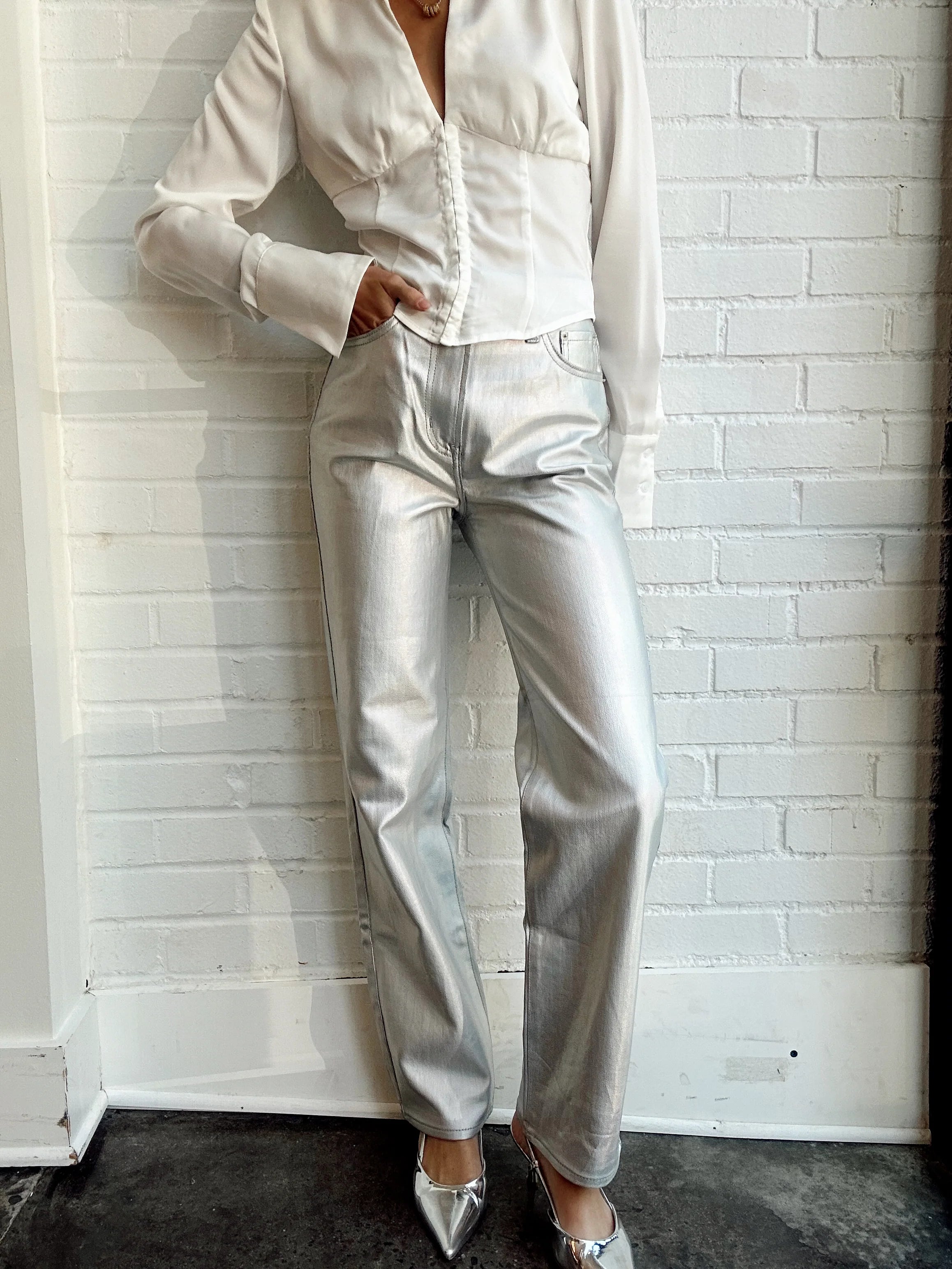 Special Buy Special Buy CASSIE SUPER HIGH RISE STRAIGHT- COATED PRISM