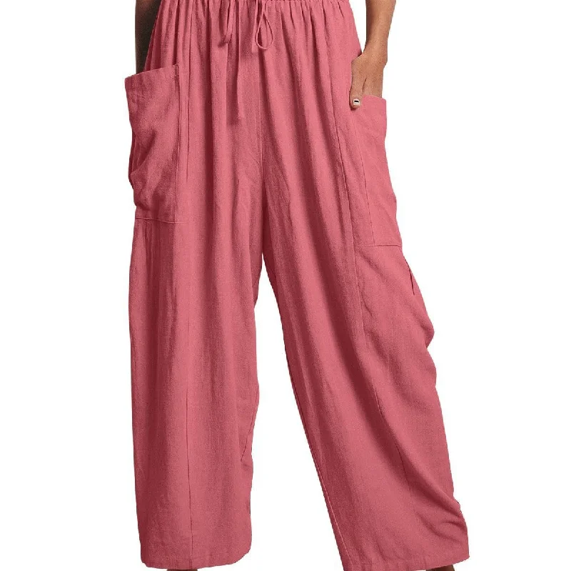 Flash Deal Flash Deal Loose Elasticated Waist Pleated Cotton Linen Wide Leg Trousers Wholesale Womens Clothing Flash Deal Flash Deal Loose Elasticated Waist Pleated Cotton Linen Wide Leg Trousers Wholesale Womens Clothing