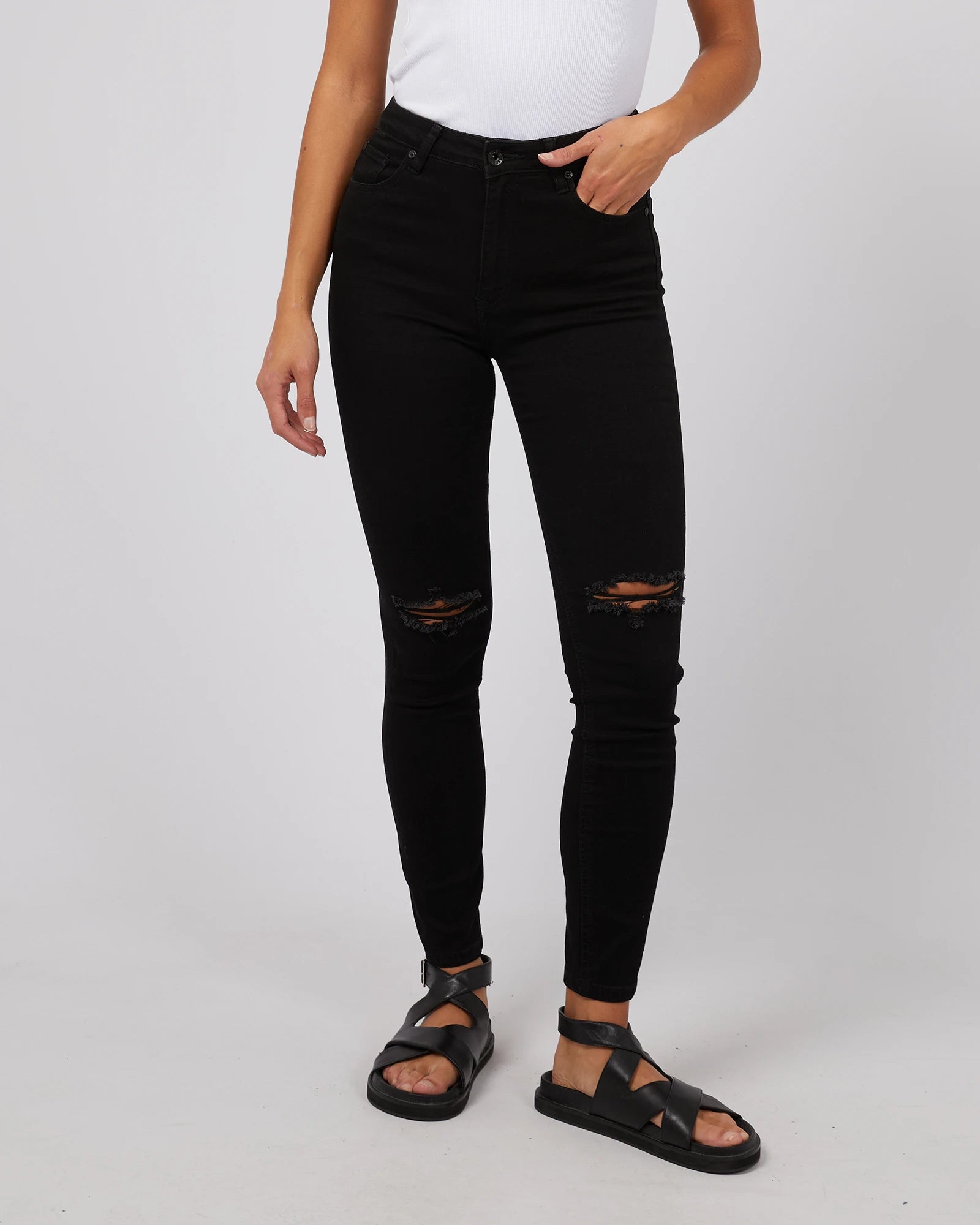 Extra Discount Extra Discount THE VICE HIGH SKINNY JEAN - Jet Black Distressed