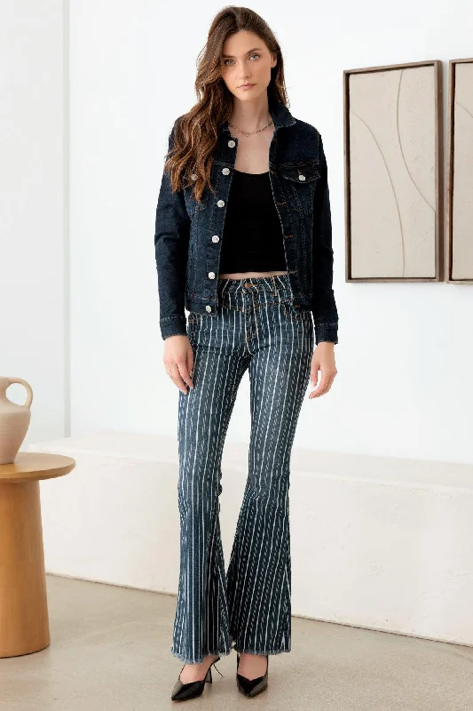 Deal Frenzy Deal Frenzy Mid Waist Stripe Flare Denim Jeans