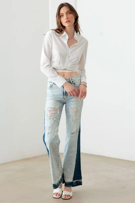 Price Slash Price Slash Tow Color Acid Wash Flare Denim Jeans