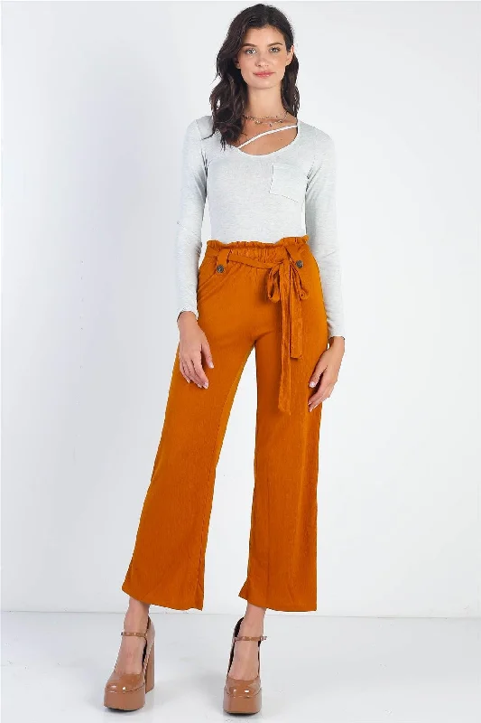 Special Discount Special Discount Rust Textured Self-Tie Belted Culotte Pants