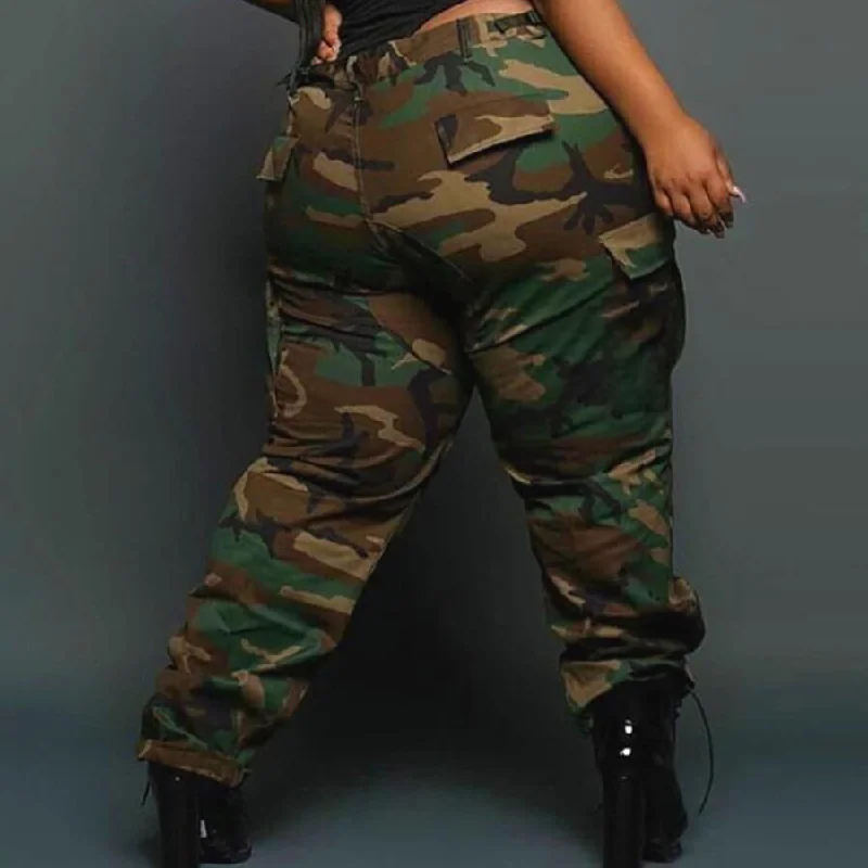 Mega Sale Mega Sale BR1906 XL to 5XL 2021 Plus Size Pants Camouflage Mid Waist Button Fly cargo pants streetwear women