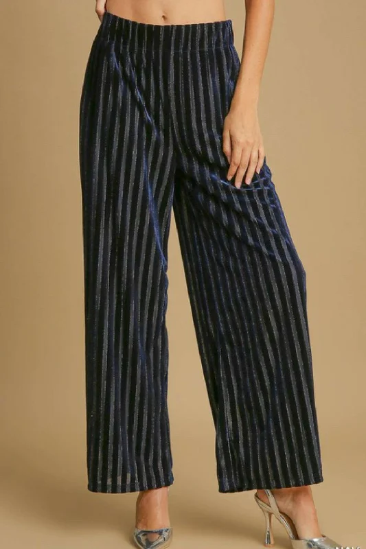 Sale Event Sale Event Umgee Full Size Elastic Waist Striped Wide Leg Velvet Pants