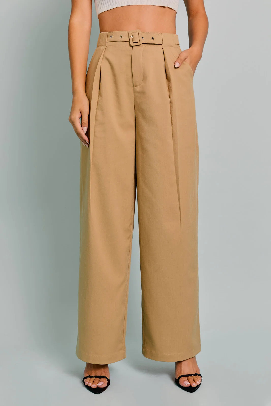 Weekend Bargains to Relish Weekend Bargains to Relish Camel Belted High Waist Wide Dressy Pants Weekend Bargains to Relish Weekend Bargains to Relish Camel Belted High Waist Wide Dressy Pants