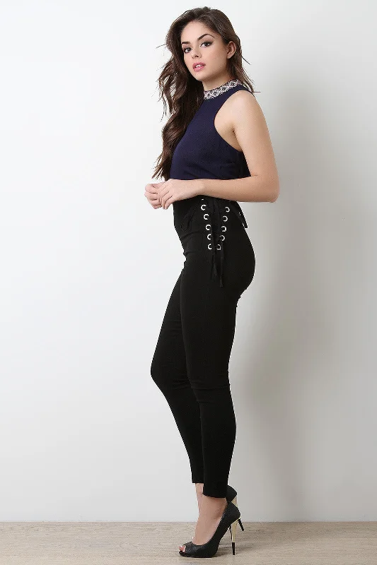 Weekend Discounts to Celebrate Weekend Discounts to Celebrate Corset Side Lace Up Taper Pants