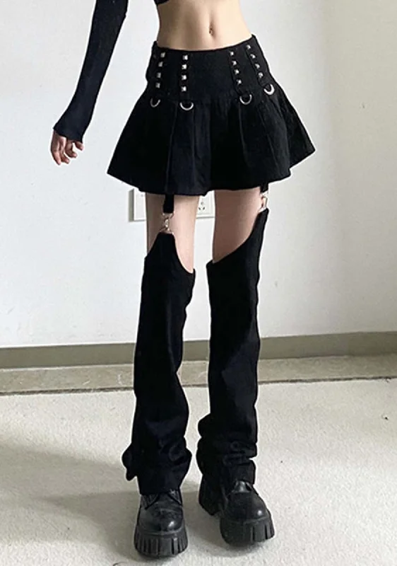Bonus Savings Bonus Savings Dark Style Metal Buckle Paneled Hollow Pants
