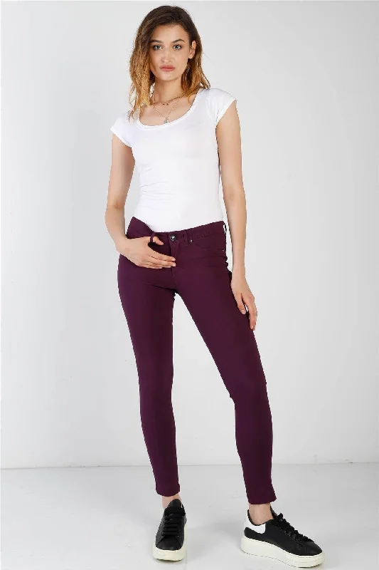 Online Only Online Only Purple Plum Contrast Button Mid Rise Skinny Pants
