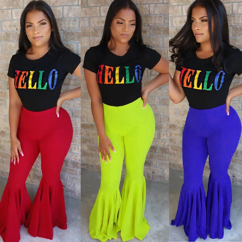 Best Deals Best Deals WN501256 Winter casual High Waist Solid Stretch flares pants Women's plus size Ruffle pants & trousers Best Deals Best Deals WN501256 Winter casual High Waist Solid Stretch flares pants Women's plus size Ruffle pants & trousers