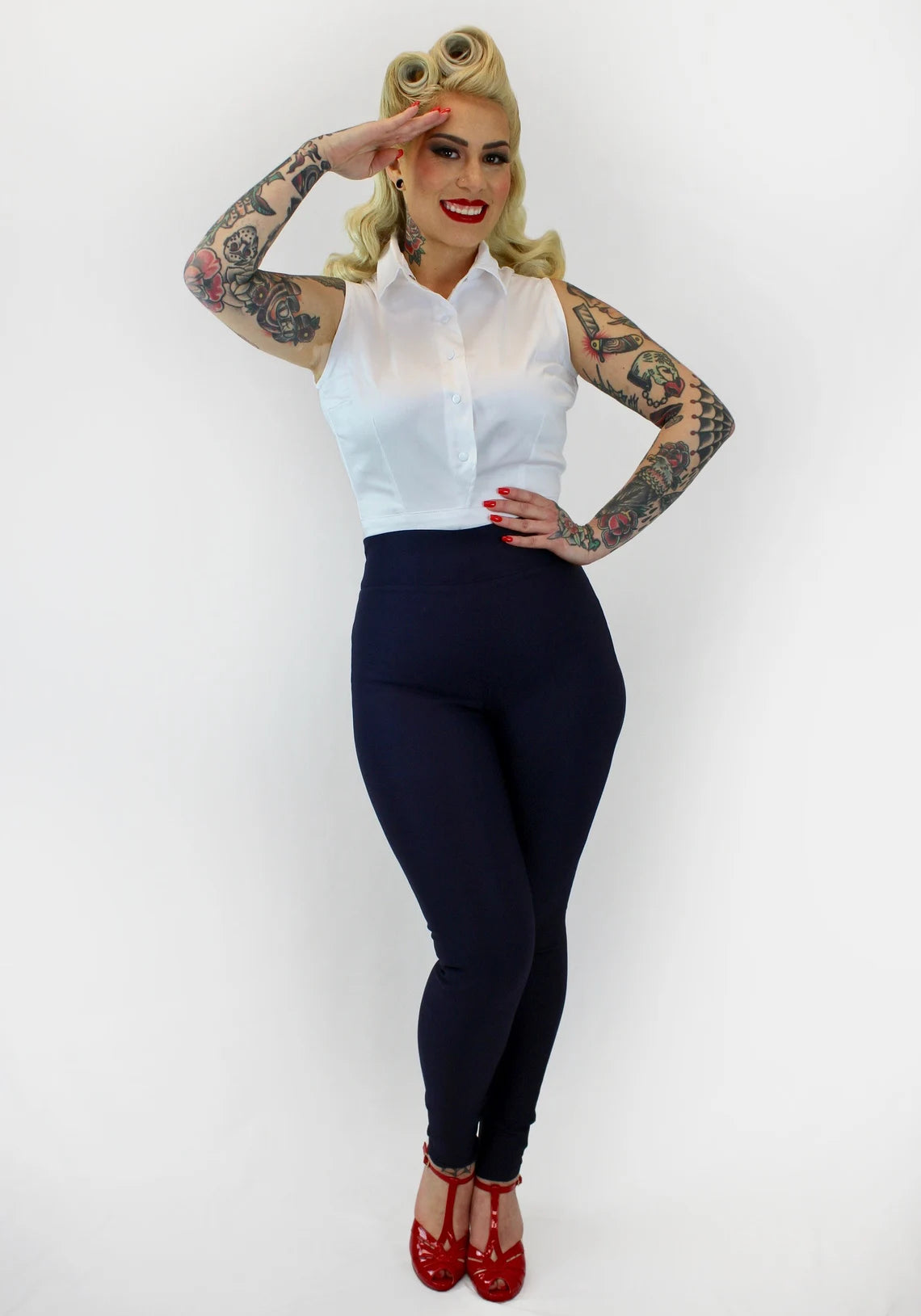 Lowest Price Lowest Price Navy Pin Up High Waist Cigarette Pants #NCP
