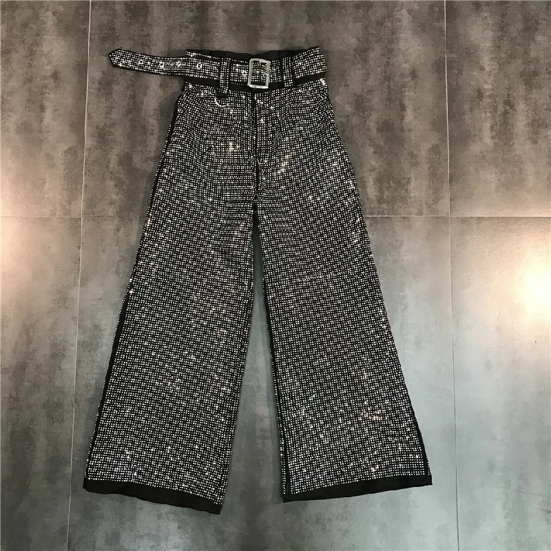 Closeout Deal Closeout Deal OUDINA Trendy New Full Long Trousers With Belt Casual Ladies Shiny Sequins Pant Women Wide Leg Pants Closeout Deal Closeout Deal OUDINA Trendy New Full Long Trousers With Belt Casual Ladies Shiny Sequins Pant Women Wide Leg Pants
