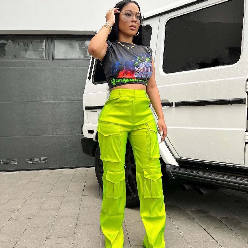 Weekend Deal Weekend Deal Casual Solid Colour Multi-Pocket High Waisted Straight Leg Workwear Pants Wholesale Womens Clothing