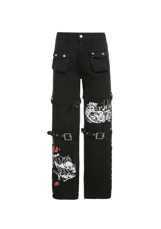 Crazy Deals Crazy Deals Printed Casual Pocket Slit Straight Leg Pants