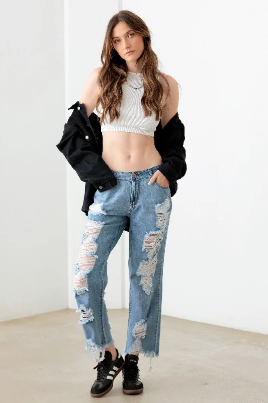 Steals and Deals Steals and Deals Blue Back And Front Distressed Straight Jeans