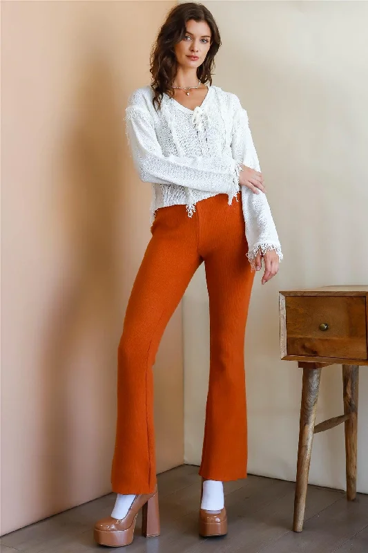 Epic Value Epic Value Rust Knit High Waist Flare Leg Pants /3-2-1