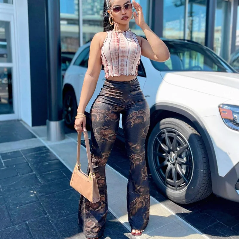 Hot Deal Hot Deal Sandtree Q21PT245 Casual Snake Print Flared Pants 2021 New Arrivals High Waist Plus Size Clothing Pants Streetwear jogger Hot Deal Hot Deal Sandtree Q21PT245 Casual Snake Print Flared Pants 2021 New Arrivals High Waist Plus Size Clothing Pants Streetwear jogger