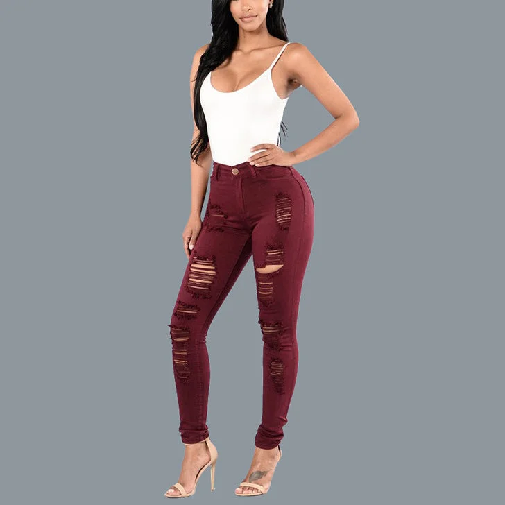 Low Cost Low Cost Solid Color Hole High Waist Tight Hip Lifting Denim Pencil Pants Wholesale Womens Clothing Low Cost Low Cost Solid Color Hole High Waist Tight Hip Lifting Denim Pencil Pants Wholesale Womens Clothing