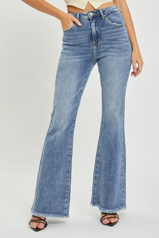 Mega Sale Mega Sale RISEN Full Size High Waist Raw Hem Flare Jeans