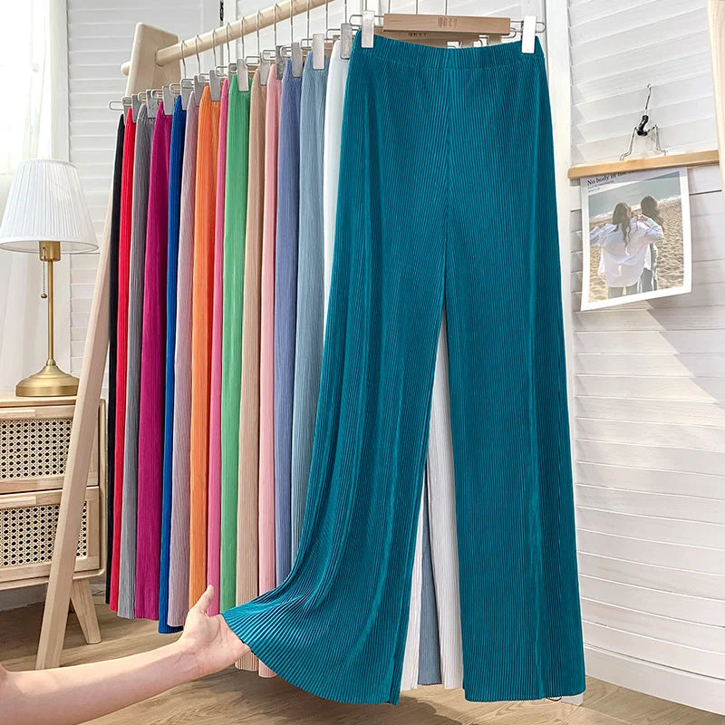 Instant Savings Instant Savings Factory direct sales High waist skinny ice silk pleated wide leg pants Chiffon Casual Pants Instant Savings Instant Savings Factory direct sales High waist skinny ice silk pleated wide leg pants Chiffon Casual Pants