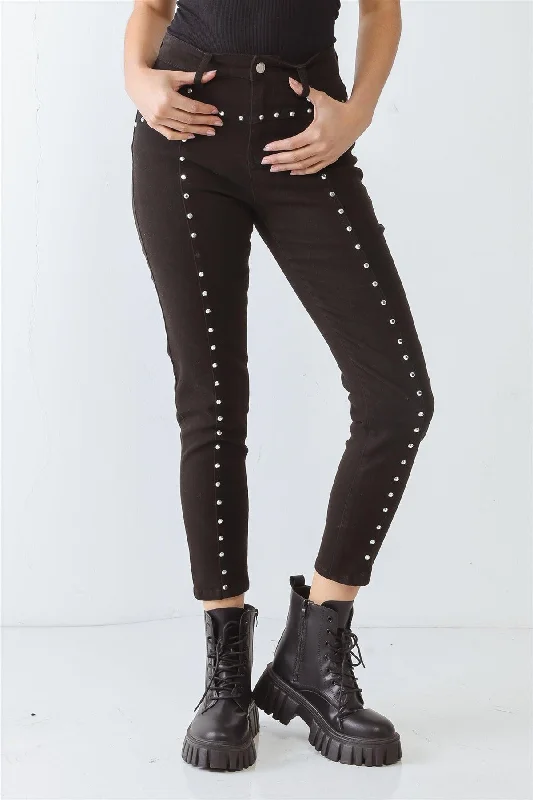 Clearance Items Clearance Items Black Cotton Skinny Rivet Two Pocket High Waist Pants Clearance Items Clearance Items Black Cotton Skinny Rivet Two Pocket High Waist Pants