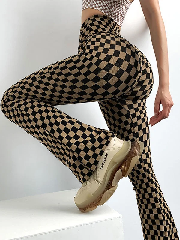 Exclusive Online Offer Exclusive Online Offer ZASUWA Female High Waist Grid Print Hip-Lift Flare Leggings Exclusive Online Offer Exclusive Online Offer ZASUWA Female High Waist Grid Print Hip-Lift Flare Leggings