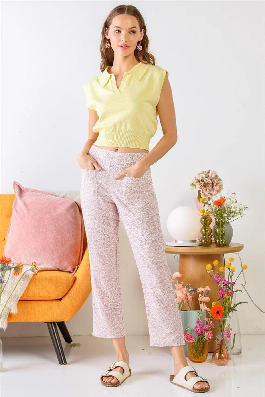 Super Sale Super Sale Pink & Cream Chamomile Print Two Pocket High Waist Pants /3-2-1