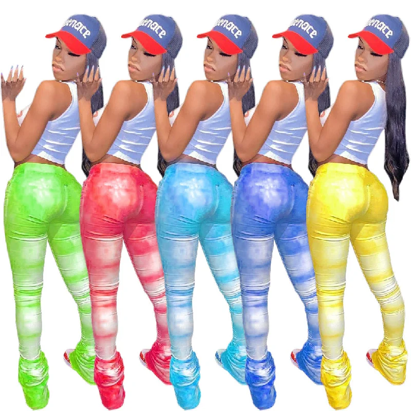 Price Cut Price Cut 2022 New design women clothes Fashion Women Mid Waist Tie Dye Pleated Stacked Leggings Flared Pants for women Price Cut Price Cut 2022 New design women clothes Fashion Women Mid Waist Tie Dye Pleated Stacked Leggings Flared Pants for women