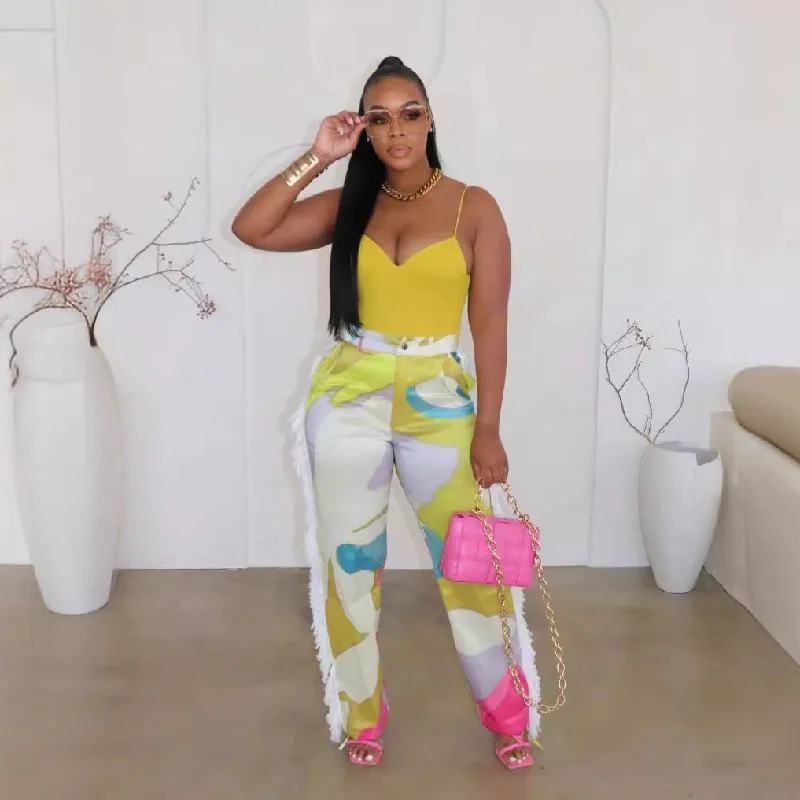 Act Fast Act Fast Printed Tassel High Waist Elastic Waistband Pocket Pants Wholesale Womens Clothing N3824071000016 Act Fast Act Fast Printed Tassel High Waist Elastic Waistband Pocket Pants Wholesale Womens Clothing N3824071000016