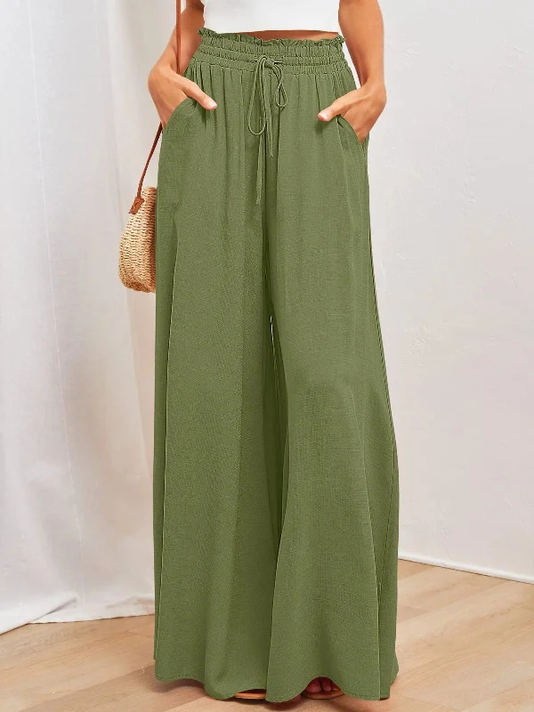 Closeout Sale Closeout Sale High-Waisted Wide-Leg Trousers With Elastic Waistband Wholesale Womens Clothing N3824040700342 Closeout Sale Closeout Sale High-Waisted Wide-Leg Trousers With Elastic Waistband Wholesale Womens Clothing N3824040700342