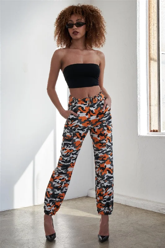 Sale Alert Sale Alert Orange Camo Belted High Waist Cargo Pants