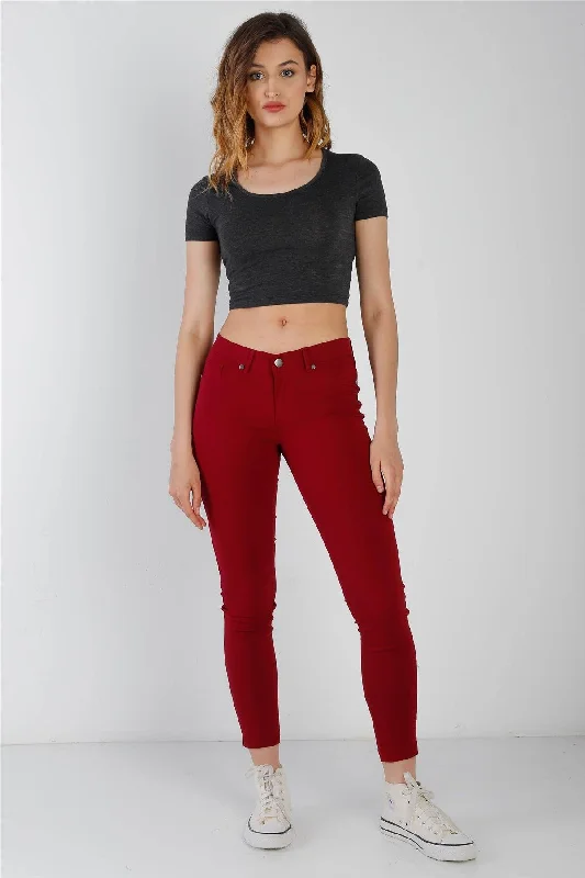 New Deals New Deals Ruby Red Contrast Button Mid Rise Skinny Pants