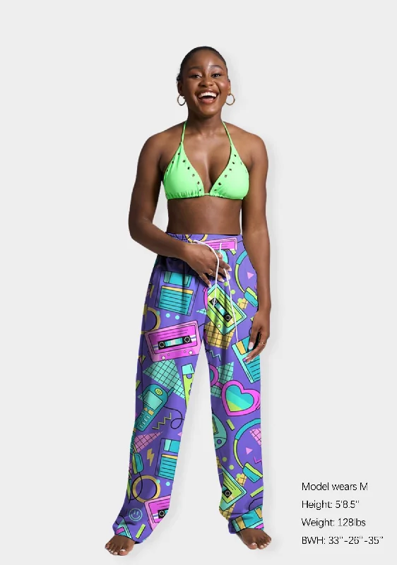 Today’s Deal Today’s Deal Retro Cassettes Headphones Print Casual Pants