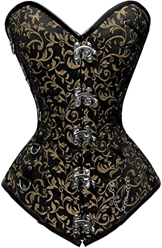 Price Fest Price Fest Aneta Black Gold Brocade Steel Boned Overbust Corset