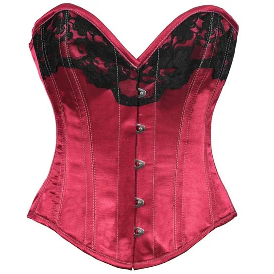 Quick Deals Quick Deals Aubree Maroon Satin Burlesque Overbust Corset