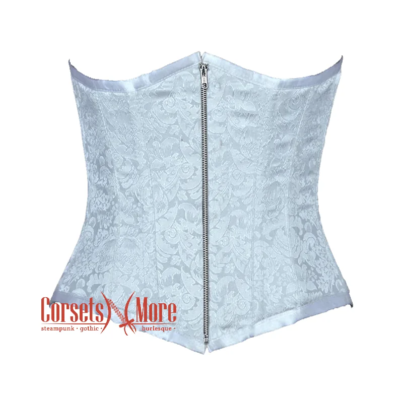 Special Savings Special Savings Baby Blue Brocade Front Zipper Burlesque Waist Training Underbust Gothic Corset Bustier Top Special Savings Special Savings Baby Blue Brocade Front Zipper Burlesque Waist Training Underbust Gothic Corset Bustier Top