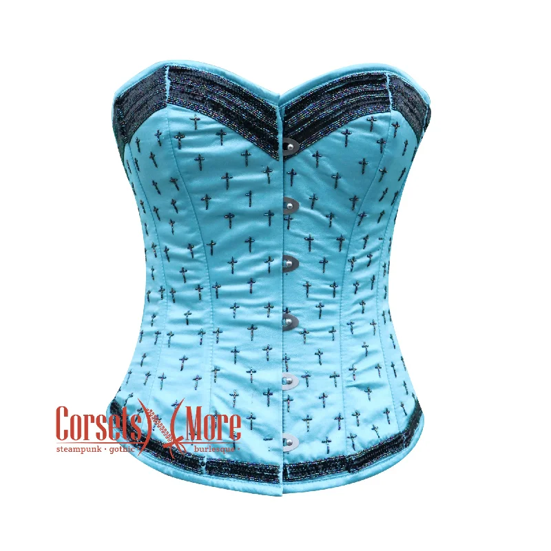Doorbuster Deal Doorbuster Deal Baby Blue Satin Black Sequins Burlesque Gothic Corset Bustier Overbust Doorbuster Deal Doorbuster Deal Baby Blue Satin Black Sequins Burlesque Gothic Corset Bustier Overbust