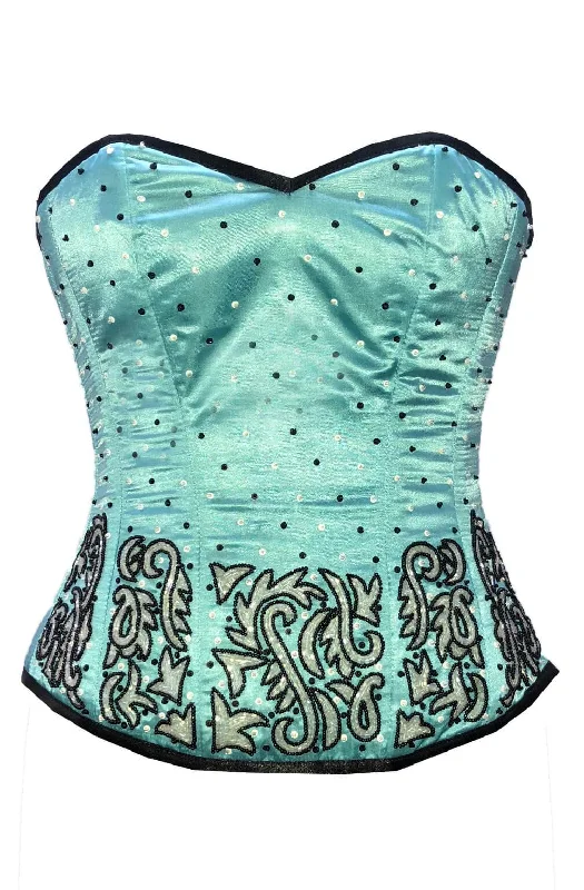 Time-Limited Offer Time-Limited Offer Baby Blue Zipper Satin Handmade Sequins Gothic Burlesque Corset Waist Training Overbust Top Time-Limited Offer Time-Limited Offer Baby Blue Zipper Satin Handmade Sequins Gothic Burlesque Corset Waist Training Overbust Top