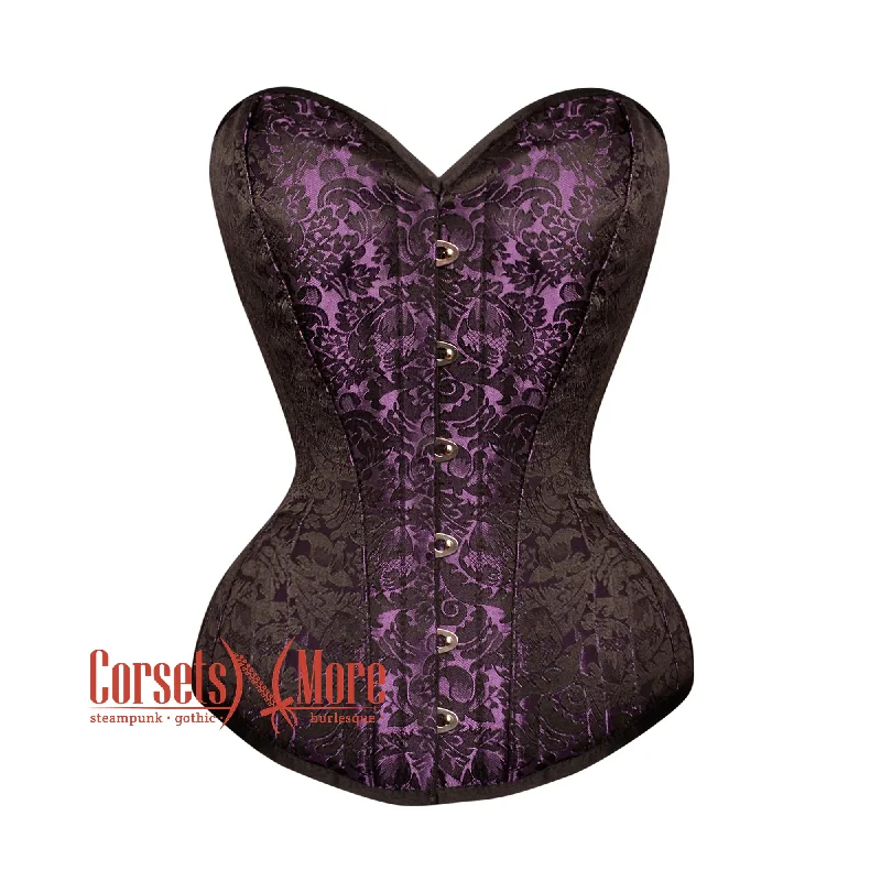 Weekend Bargains to Celebrate Weekend Bargains to Celebrate Black And Purple Brocade Burlesque Gothic Overbust Corset Bustier Top