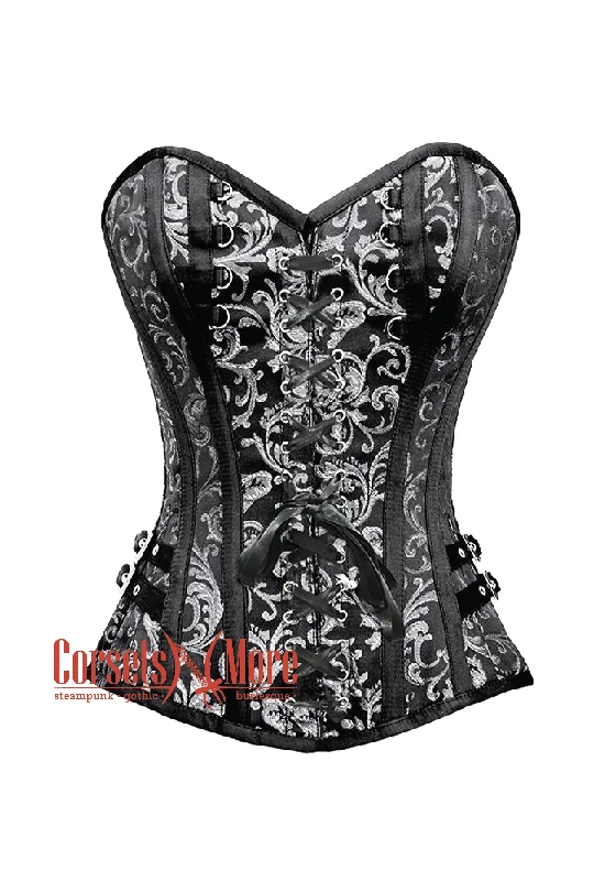 Exclusive Savings Exclusive Savings Black and Silver Brocade Front Lace Steampunk Overbust Costume Corset Exclusive Savings Exclusive Savings Black and Silver Brocade Front Lace Steampunk Overbust Costume Corset
