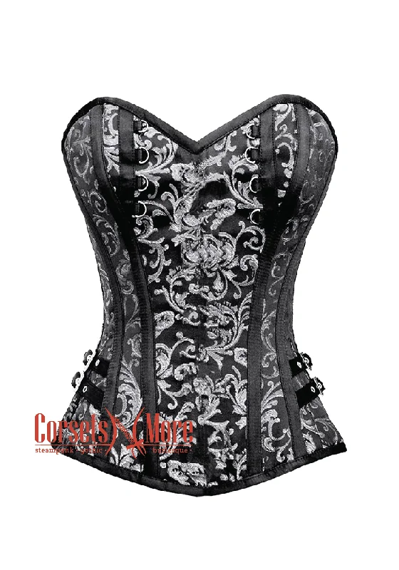 Early Access Early Access Black and Silver Brocade Steampunk Overbust Costume Corset Early Access Early Access Black and Silver Brocade Steampunk Overbust Costume Corset