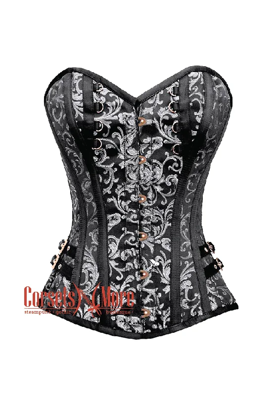 Hurry In Hurry In Black and Silver Brocade Steampunk Overbust Gothic Costume Corset Hurry In Hurry In Black and Silver Brocade Steampunk Overbust Gothic Costume Corset