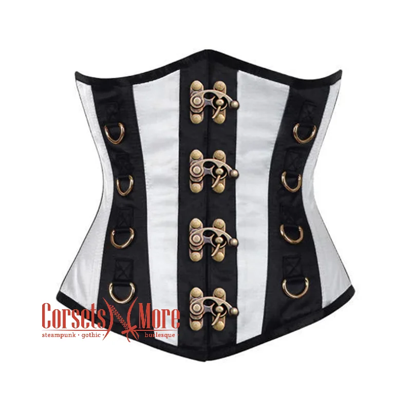 Super Discount Super Discount Black And White With Front Clasps Underbust Corset Gothic Costume Bustier Top Super Discount Super Discount Black And White With Front Clasps Underbust Corset Gothic Costume Bustier Top