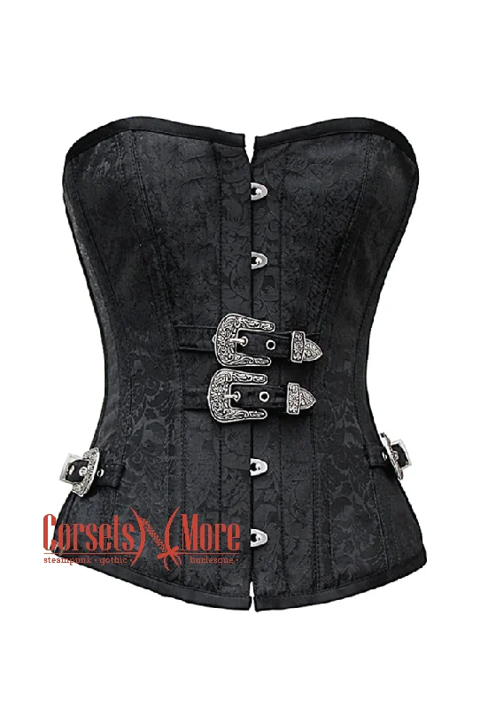 Weekend Deal Weekend Deal Black Brocade Silver Buckles Gothic Costume Waist Training Bustier Overbust Corset Top Weekend Deal Weekend Deal Black Brocade Silver Buckles Gothic Costume Waist Training Bustier Overbust Corset Top