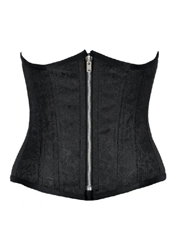 Don't Delay Don't Delay Black Brocade Front Zipper Double Bone Underbust Corset Steampunk Costume Top Don't Delay Don't Delay Black Brocade Front Zipper Double Bone Underbust Corset Steampunk Costume Top