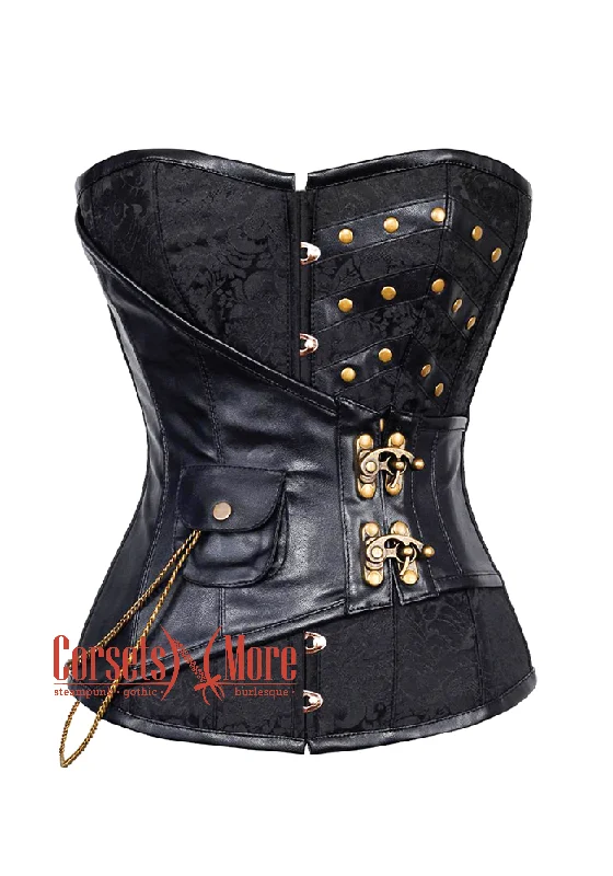 Deep Discounts Deep Discounts Black Brocade Leather Steampunk Overbust Costume Corset Deep Discounts Deep Discounts Black Brocade Leather Steampunk Overbust Costume Corset
