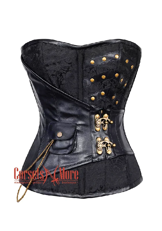 Can't Miss Can't Miss Black Brocade Leather Steampunk Overbust Costume Corset