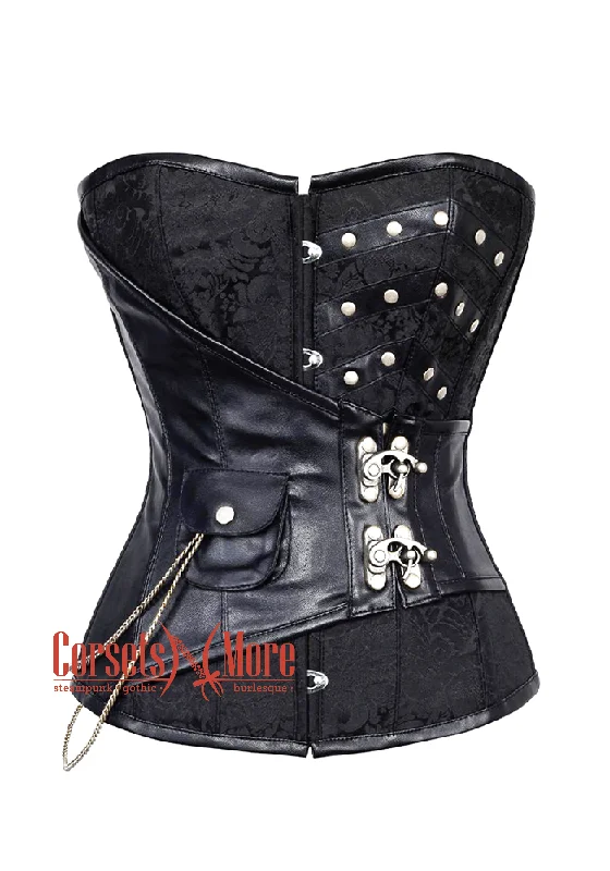 Don't Wait Don't Wait Black Brocade Leather Steampunk Overbust Costume Corset