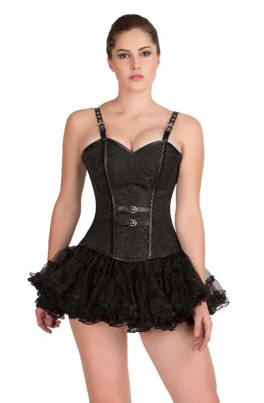 Year-End Sale Year-End Sale Black Brocade Leather Straps Gothic Burlesque Bustier Waist Training Overbust Corset Top Year-End Sale Year-End Sale Black Brocade Leather Straps Gothic Burlesque Bustier Waist Training Overbust Corset Top